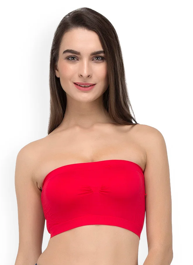 Laceandme Laceandme Red Solid Non-Wired Lightly Padded Bandeau Bra 4405